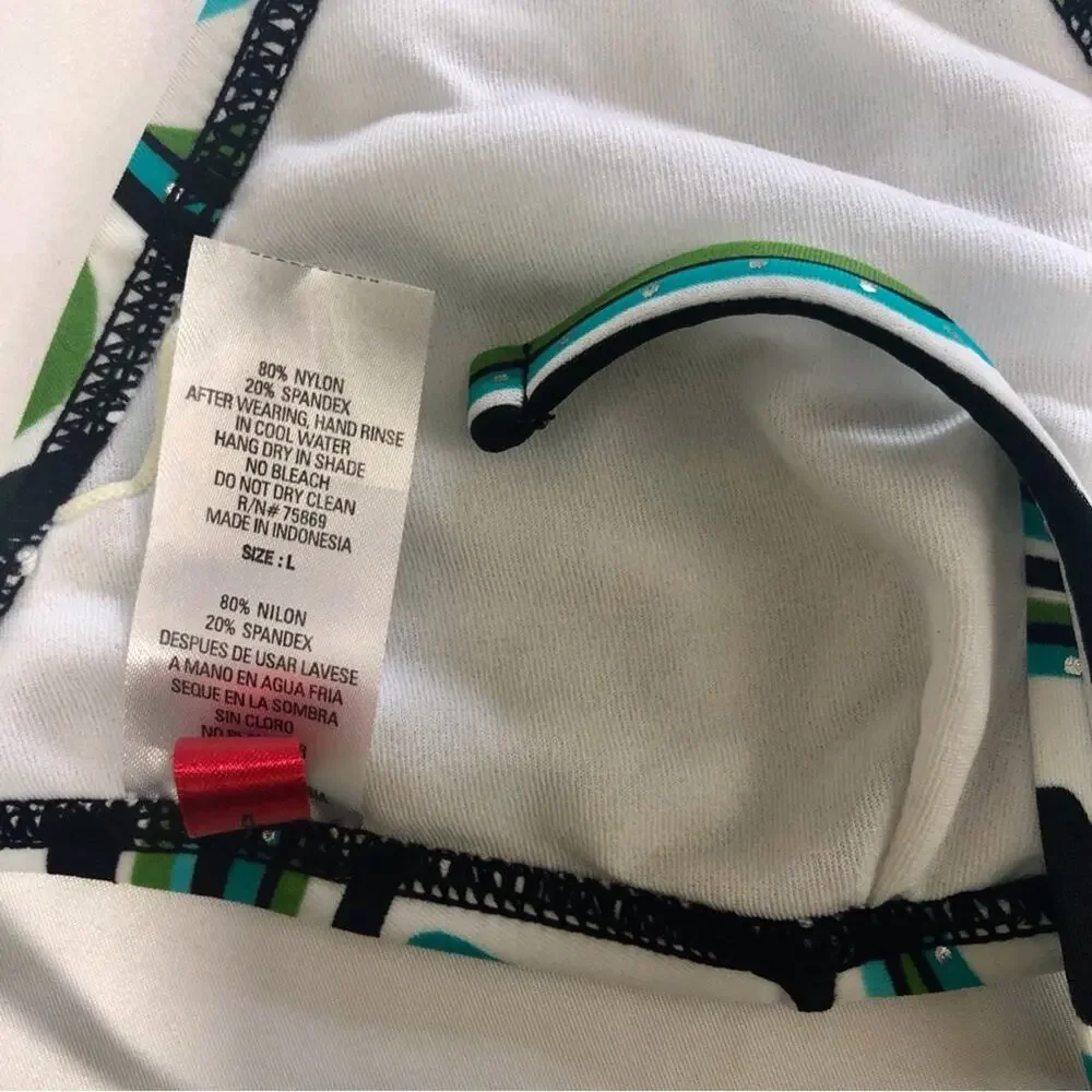 Gossip Geometric Print Triangle Bikini Silver Ring Accents Turquoise Back White